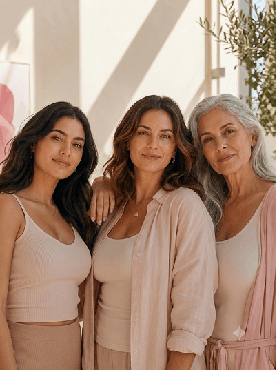 Three women of different ages standing together