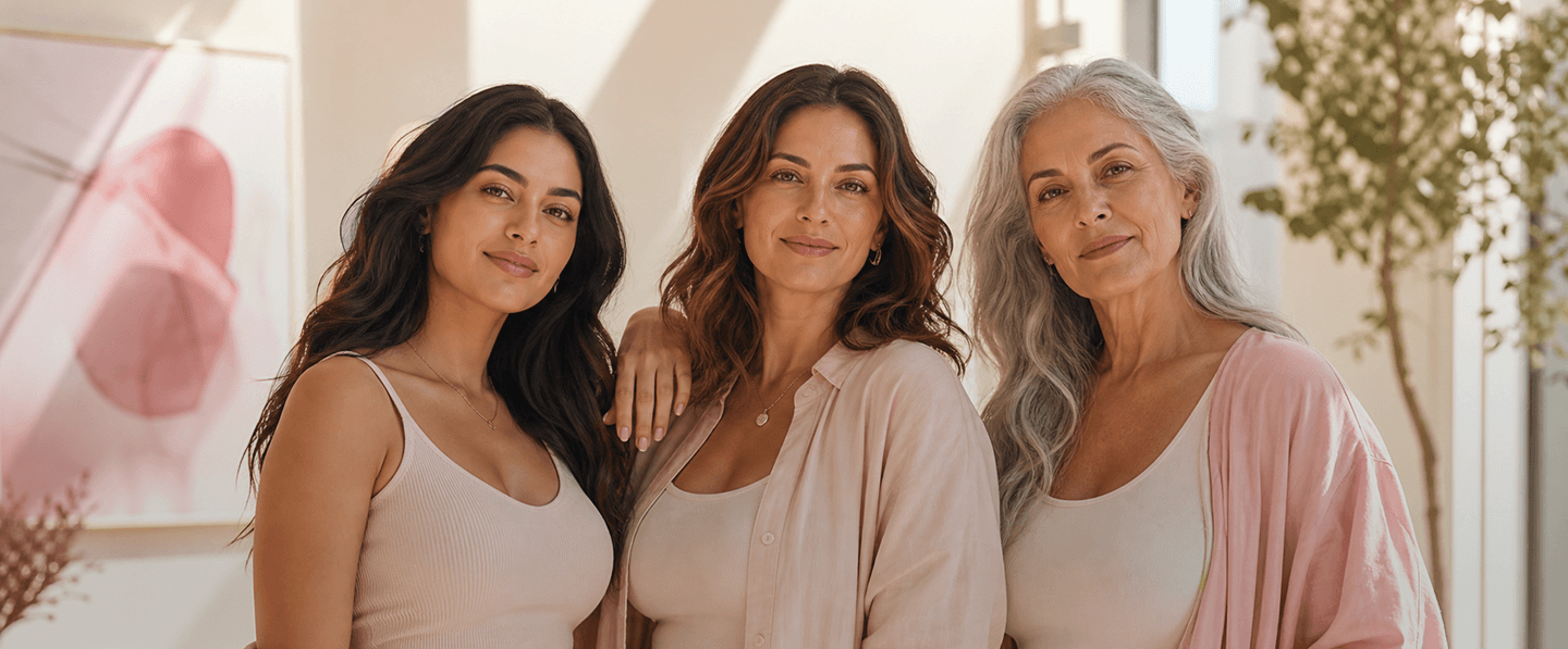 Three women of different ages standing together